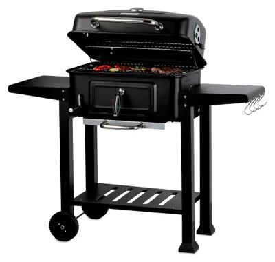 Produktbild von Holzkohlegrillwagen mit höhenverstellbarer Kohleschale und Thermometer