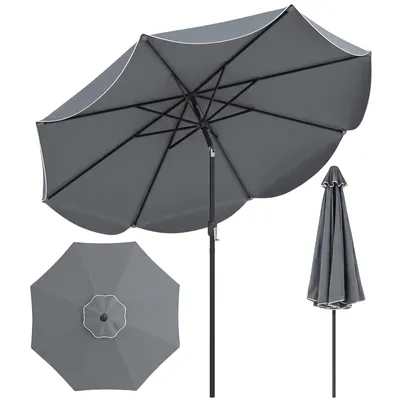 Produktbild von COSTWAY Sonnenschirm Ø 270 cm, beidseitig um 30° knickbar, Gartenschirm mit Kurbel & Volant, Balkonschirm, Terrassenschirm, Marktschirm, Grau