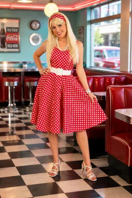 Produktbild von Polka Dot Rockabilly Kleid Rot Weiß Vintage Damen (40)