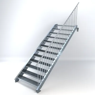 Produktbild von Stahltreppe 12 Stufen bis Höhe 240 cm, Laufbreite : 120 cm Geländer rechts ST 1 (31 / 31 mm)