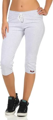 Produktbild von Damen Jogginhose 3/4 Sport-Hose Baumwolle; Grau-Meliert S
