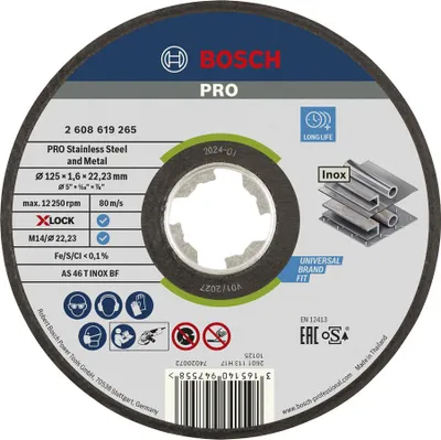 Image de Disque à tronçonner aggloméré X-Lock PRO Stainless Steel and Metal 125x22,23x1,6mm - BOSCH - 2608619265