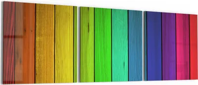 Produktbild von DEQORI Glasbild Echtglas 3x50x50 cm 'Farbige Holzlatten' Wandbilder XXL groß