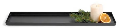 Produktbild von Metall Kerzentablett schwarz matt rechteckig mit Füßen 100 x 17 cm XL Deko Tablett lang im modernen Industrial Stil - Weihnachten Advent Wohnzimmer T