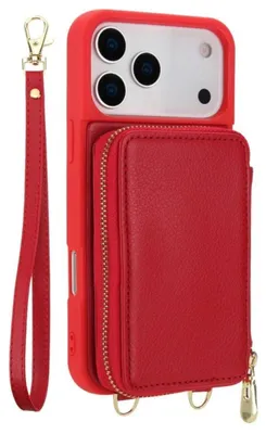 Productafbeelding van Leren Telefoonhoesje met Ritssluiting en Draagkoord voor iPhone