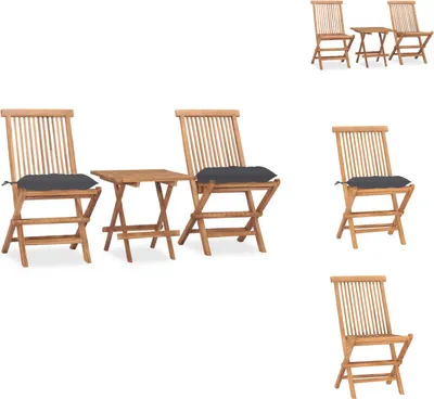Produktbild von vidaXL 3-tlg. Garten-Essgruppe mit Kissen Klappbar Massivholz Teak -  Gartenmöbel-Sets