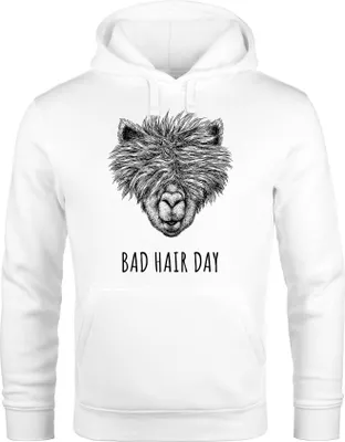 Produktbild von Herren Hoodie Lama Bad Hair day Spruch Llama Alpaka Statement Kapuzen-Pullover Moonworks® weiß XXL