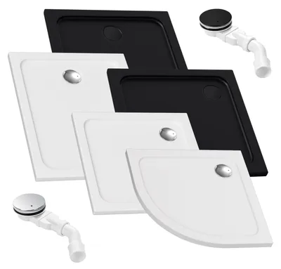 Immagine prodotto di Set doccia Vigevee, forma a quarto di cerchio, dimensioni 80x80 cm, colore bianco, con scarico di diametro 90 mm e finitura cromata