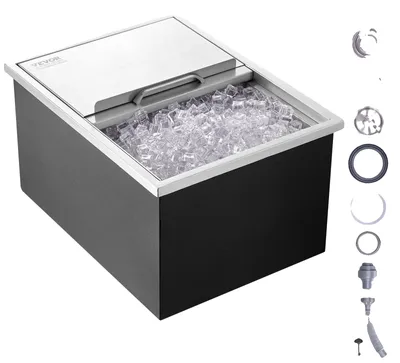 Obrázek produktu pro VEVOR 55,23 l zásuvný box na led, chladicí box na led z nerezové oceli, 608 x 457 x 333 mm, komerční zásobník na led s posuvným víkem, vestavěná truhla na led, vypouštěcí trubka a vypouštěcí zátka jsou součástí dodávky