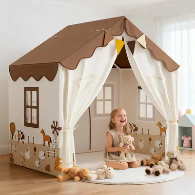 Spielzelt für Kinder mit Girlanden, beige, 130x90x130 cm