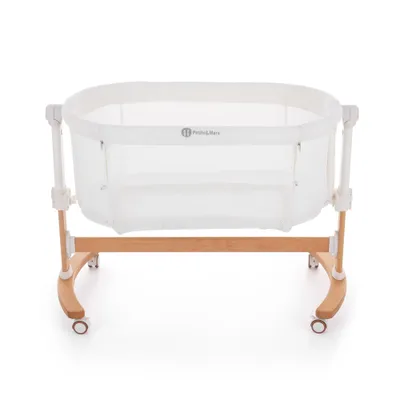 Produktbild von Petite&Mars Glory 2in1 Beistellbett Babybett mit Matratze, Schaukelfunktion, Faltbare Seite, Höhenverstellbar, Netzfenster (Weiß)