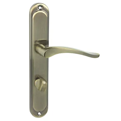 Produktbild von DOMINO Türgriff 78 Drückergarnitur WC - Badezimmer Set | Links & Rechts Türbeschlag für WC/Badezimmertüren | L-Form | Türbeschläge aus Aluminium | Bronze Türdrückergarnitur| BALLEN M3