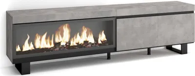 Produktbild von TV-Schrank, Lowboard, 208x35x57cm, Für TV-Geräte bis zu 80", Elektrokamin XXL, Zementgrau