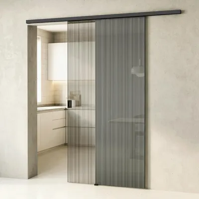 Produktbild von doporro Glasschiebetür Komplettset 77,5 x 205 cm Schiebetür mit Sicherheitsfolie 8mm ESG-Sicherheitsglas Zimmertür Glas Schwarz gebürstet Muranino-001