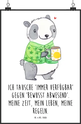 Produktbild von Mr. & Mrs. Panda Bild Panda Burnout DIN A2 - Weiß - Geschenk, Posterdruck, Überlastung, drucke, Erschöpfung, wanddeko, Wandbild, Kunstdruck