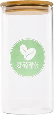 Zdjęcie produktu dla Szklany, hermetyczny pojemnik na kawę z silikonowym pierścieniem i bambusową pokrywką