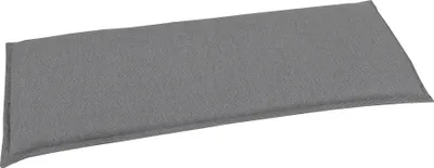 A gray rectangular cushion or pad, likely a bench cushion, is shown from a slightly elevated side angle against a white background.