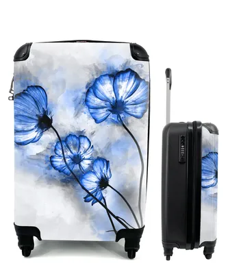 Produktbild von MuchoWow® Koffer Handgepäck Trolley Rollkoffer Kleine Reisekoffer mit 4 Rollen - Blumen - Aquarell - Blau - Cabin Size < 55x40x23 cm & 55x40x20 cm - Fotokoffer - Kabinenkoffer - Boardgepäck - Reise-Box - Reisekoffer - Reisegepäck - Koffer mit Bild - Trolley für Kinder