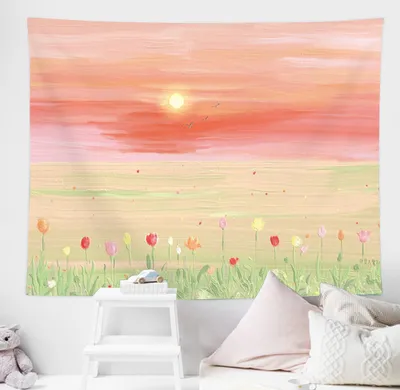 Image de Tapisserie avec vue naturelle, tapisserie murale, tapisserie murale, flore, ciel, décoration esthétique de chambre à coucher, tapisserie botanique (150cm x 130cm,couleur 7)