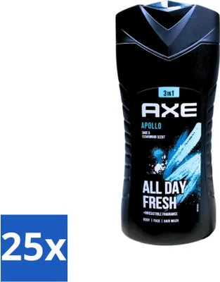 Imagen del producto de Gel de ducha Axe 3 en 1 – Apollo, salvia y cedro – Frescura durante todo el día – 400 ml – Paquete económico – 25 unidades