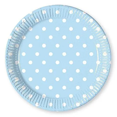 Immagine prodotto di Set di 10 piatti di cartone con pois azzurri - grandi (23 cm)