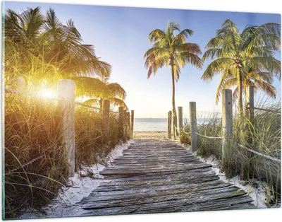 Produktbild von Bilder auf glas - Einteilig - Strand Palmen Fußgängerbrücke - 120x80cm - Glasbilder - Wandbilder - Bilder - Wanddekoration aus Glas - Glas Bilder - Wandbild auf Glas - GAA120x80-4171