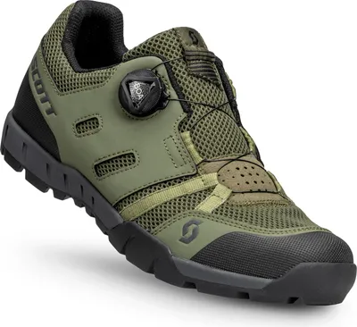 A single green and black Scott Sport Crus-r BOA shoe is shown from a side-angle against a white background.