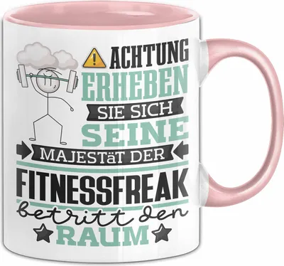 Produktbild von Fitnessfreak Geschenk Tasse Lustiger Spruch Erheben Sie Sich Der Fitnessfreak Betritt den Raum (Rosa)