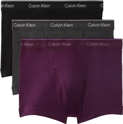 Produktbild von Calvin Klein Herren 3er-Pack Trunks mit Logo-Bund, Schwarz/Dunkelviolett/Anthraz