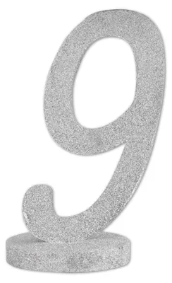 Immagine prodotto di Espositore da tavolo con il numero 9, in legno con glitter argento, 20 cm, per compleanni - Taglia unica