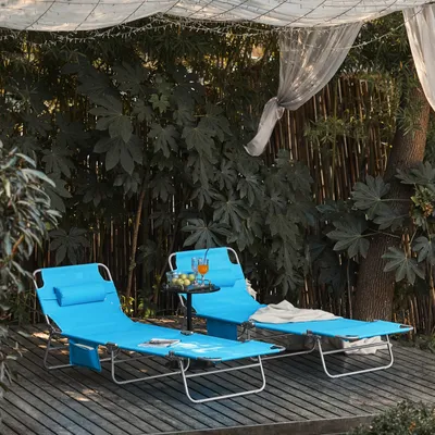 Produktbild von SoBuy 2-er Set Gartenliege mit Tasche und Kopfkissen klappbar Sonnenliege Liegestuhl für Gärten, Höfe, Strände, Balkone Blau Zwei Stühle OGS35-Bx2