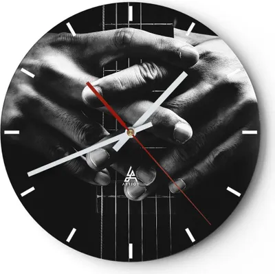 Produktbild von Wanduhr - Rund - Glasuhr - Gitarre Musiker Musik - 40x40cm - Schleichendes Uhrwerk - Lautlos - zum Aufhängen bereit - Dekoration Modern - Wanddekoration aus Glas - C3AR40x40-4960