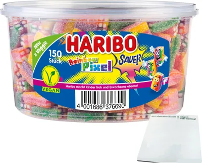 Produktbild von Haribo Rainbow Pixel Sauer, 150Stk (1,2kg Runddose) + usy Block