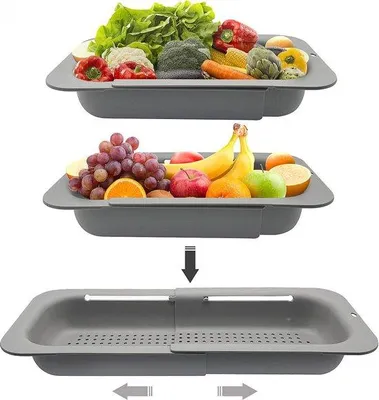 Produktbild von Famanu Küchensieb ausziehbar (34-47 cm) - BPA-frei, platzsparend, für Obst und Gemüse