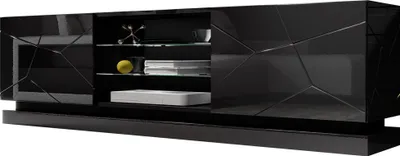Produktbild von MIRJAN24 TV-Lowboard Qiu 200, Stilvoll TV-Schrank, Design, MDF-Platte (Schwarz / Schwarz Hochglanz, ohne Beleuchtung)