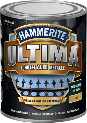 Produktbild von Hammerite Metallschutzlack Ultima Matt, Hochwertiger Schutzlack für alle Metalle im Außenbereich, Moosgrün, RAL 6005, 750 ml