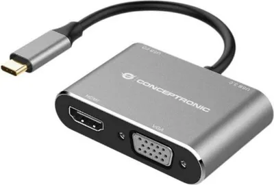 Produktbild von Conceptronic DONN16G 4-in-1 USB 3.2 Gen 1 Dockingstation, HDMI, VGA, USB-A 3.0, 100W USB PD, Kabelgebunden, USB 3.2 Gen 1 (3.1 Gen 1) Type-C, 100 W, Schwarz, Silber, 4K Ultra HD, 4096 x 2160 Pixel