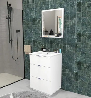 Produktbild von Waschbeckenunterschrank mit 3 Schubladen MARBELLA 60 cm + Waschbecken / Weiß