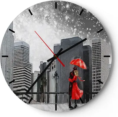 Produktbild von Wanduhr - Rund - Glasuhr - Stadt Haus Straße - 30x30cm - Schleichendes Uhrwerk - Lautlos - zum Aufhängen bereit - Dekoration Modern - Wanddekoration aus Glas - C3AR30x30-3948