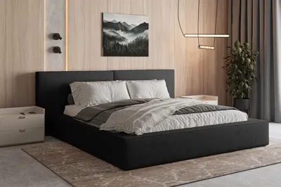 Produktbild von MOEBLO Polsterbett aus Bouclé Bett 06 – Doppelbett mit Boucle Bezug, Kopfstütze, gepolstertes Kopfteil, Rahmenbettgestell, Bettkasten und Lattenrost - 180x200 - Schwarz (Anthology 19)