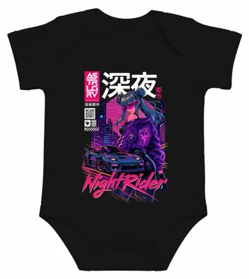 Produktbild von Night Rider Cyberpunk Anime Girl JDM Sportwagen Neon Japan Y2K Manga Baby Body, Schwarz, 0/3