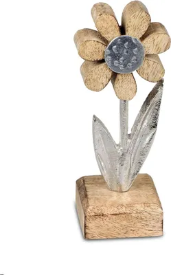 Produktbild von formano Deko Blume Aluminium Mangoholz Sockel 15 x 6 cm Dekoaufsteller Tischdeko