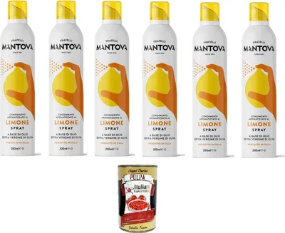 Produktbild von 6x SPRAYLEGGERO Natives Olivenöl Extra Aromatisiert mit Zitrone 200 ml - durch die Praktische Sprühflasche Können Sie bis zu 90% des Öls Einsparen + Italian Gourmet polpa 400g