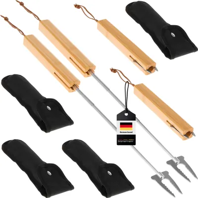 Immagine prodotto di set di 4 forchette telescopiche per barbecue bremermann // incl. borsa // acciaio inox e bambù // allungabile per marshmallow e salsicce