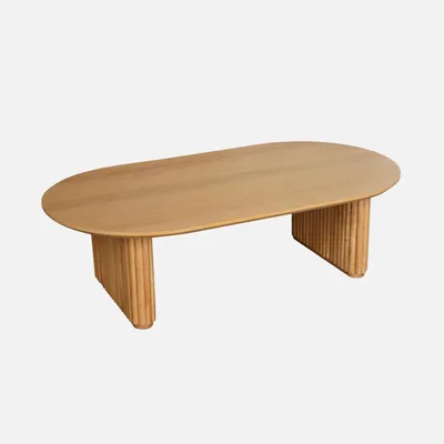 Produktbild von sweeek - Ovaler Couchtisch Heveaholz und Eichenfurnier - Eichenfarben