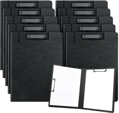 Produktbild von Ibenzoa® 10er-Set faltbare A4-Klemmbretter mit Abdeckung – 48,4 x 32 cm, 2 stabile Metallklammern; Klemmen aus PP, 80–100 Blatt, Dokumentenhalter für Büro & Schule