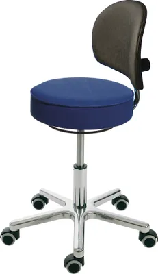 Produktbild von Drehhocker Indianapolis High mit Rückenlehne | Sitzhöhe 54-72cm | Ø 61cm | Tragfähigkeit 110kg | Kunstleder-Sitz | Aluminium-Fußkreuz mit Rollen | Atollblau