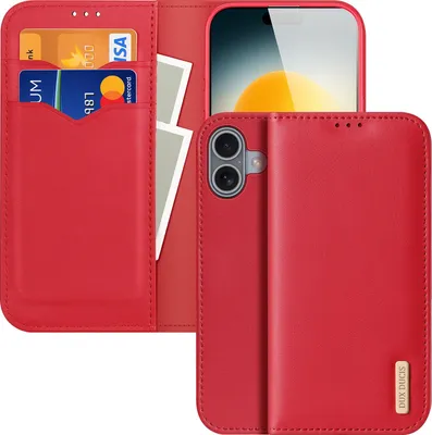 Produktbild von iPhone 17 Hülle - Dux Ducis Hivo - Echtes Leder Klapphülle - Rot