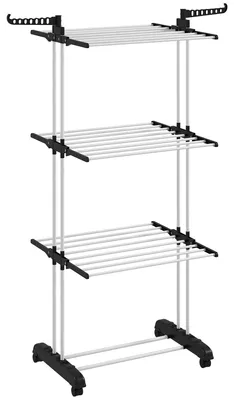 Productafbeelding van HOMCOM wasrek, kledingrek met wielen, staande droogrek met 4 niveaus, staal