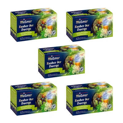 Produktbild von Meßmer Zauber der Zwerge | 5x Vorteilspaket | 90 Teebeutel | Früchtetee mit Waldmeister-Holunderblüten-Aroma